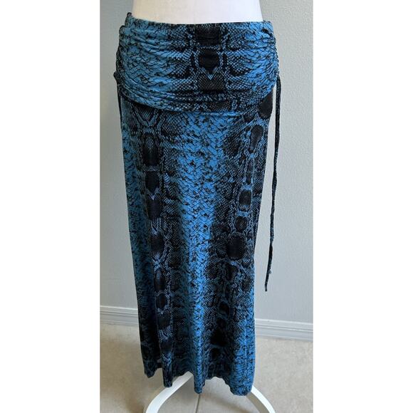 Y2K Fold Over Maxi Dress / Skirt Snakeskin boho stretch hippie Resort 90s Venus - Picture 3 of 12